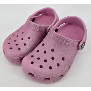 Crocs Classic Pink Glitter Clogs‎ Sz C9 Little Girls Slip On Shoes 206992 Barbie